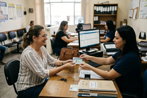 Cliente recebendo a CNH renovada.