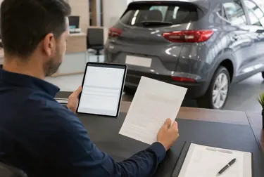 Pessoa realizando o licenciamento de um veículo.